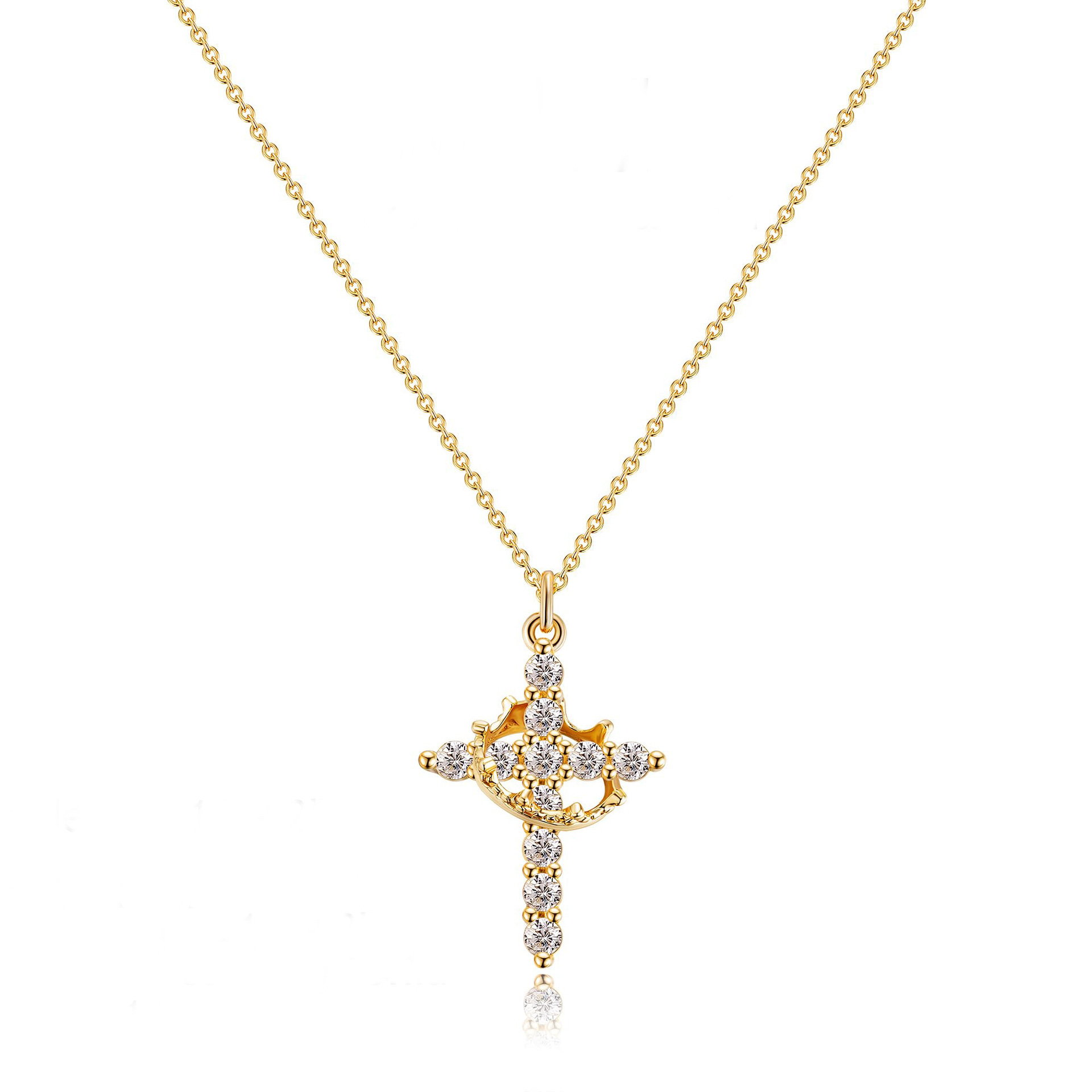 Faith Cross Pendant Necklace | 14K Rose Gold Plated AAAAA Cubic Zirconia with 19-Inch Sliding Chain