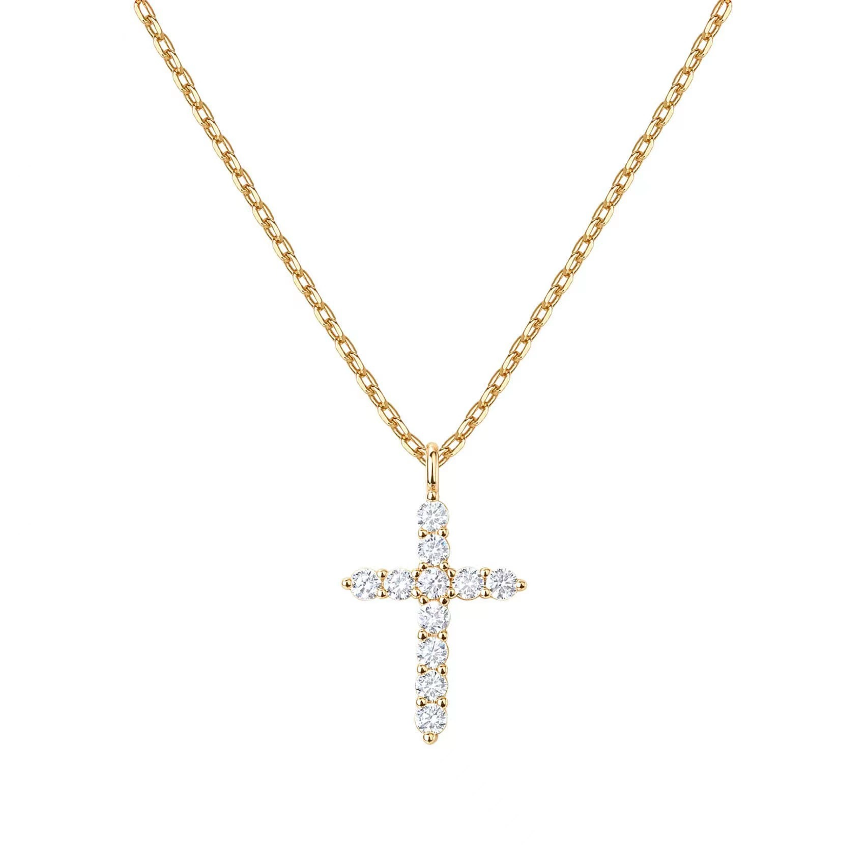 14K Gold Plated Cubic Zirconia Cross Necklace for Women | Cross Faith Pendant Necklaces