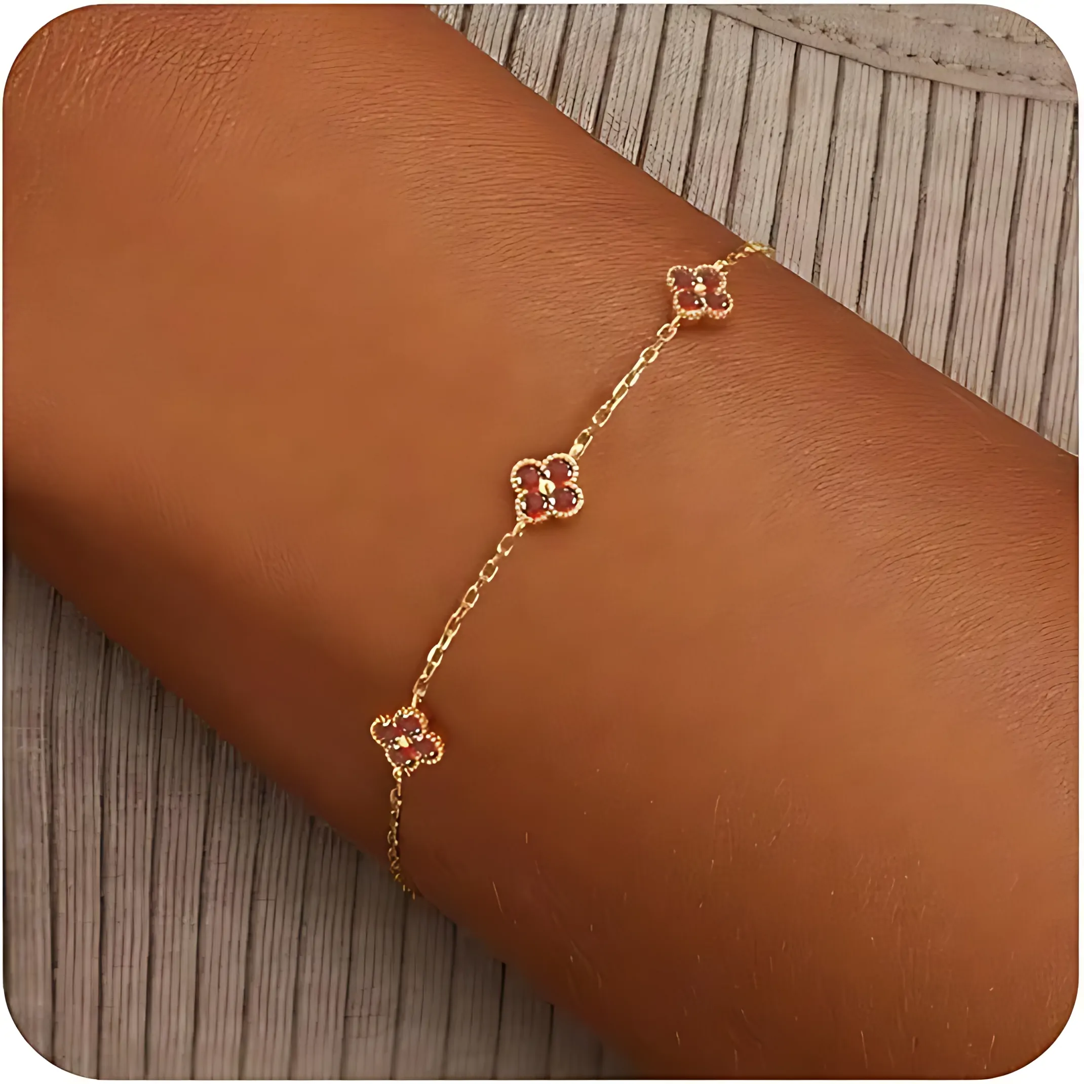 Birthstone Gold Clover Bracelet Dainty 14K Gold Plated Cute Friendship Stackable Bracelets for Women No Tarnish Trendy Charm Best Friend Bracelet Stack for Birthday Jewelry